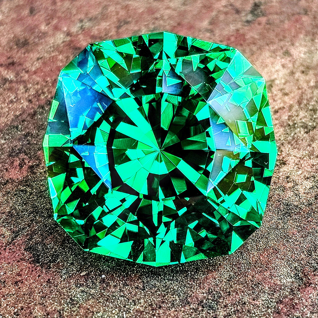 Vivid Green Vanadium YAG, House Of Sylas Cushion Cut, 52.2 Carats - DJEVA