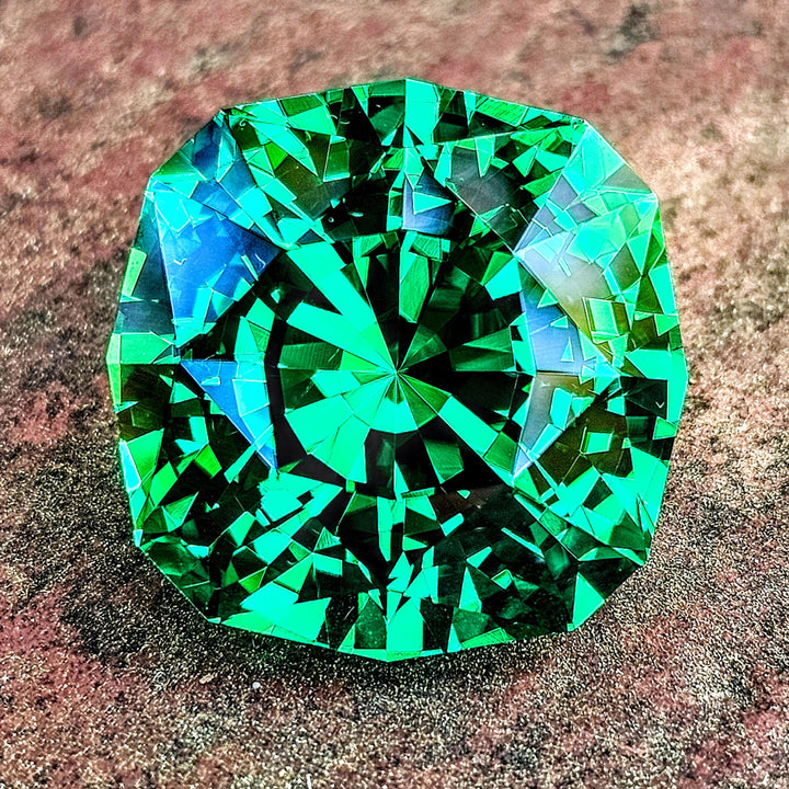 Vivid Green Vanadium YAG, House Of Sylas Cushion Cut, 52.2 Carats - DJEVA