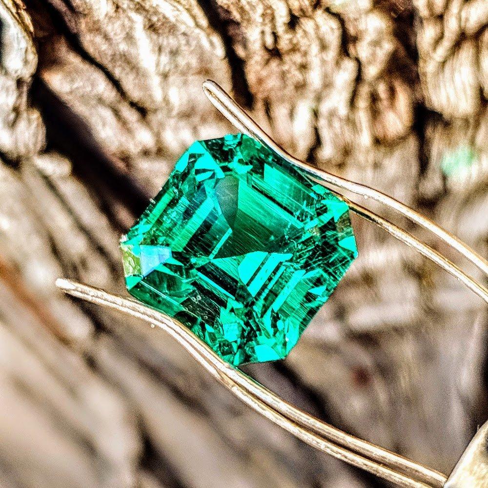 Colombian Color Green Lab Emerald, Ascher Cut, 8.9 Carats - DJEVA