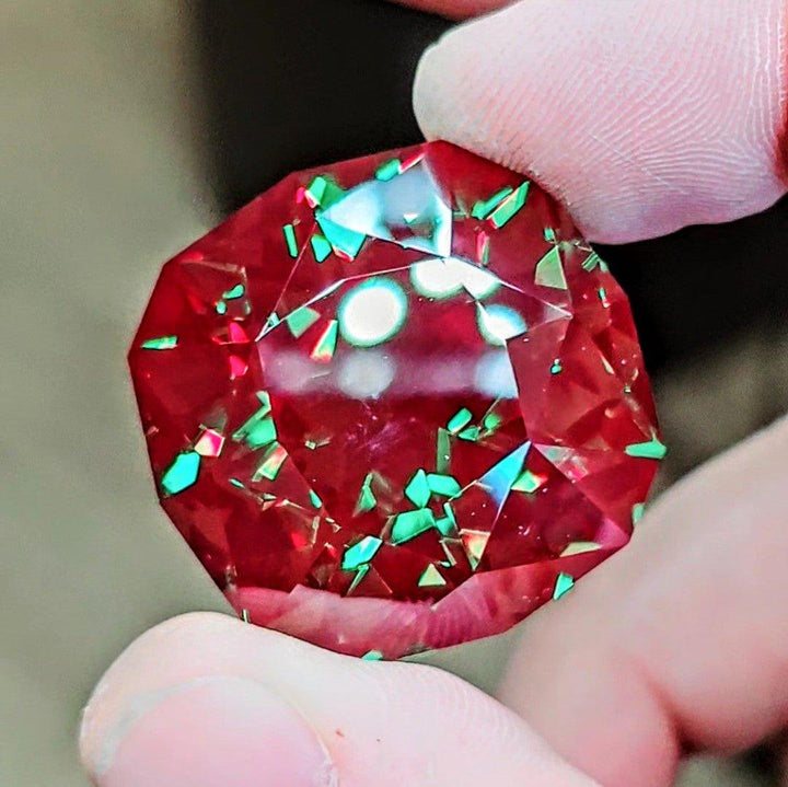 Green and Red Christmas Garnet, Cushion Cut, 142.7 Carats - DJEVA