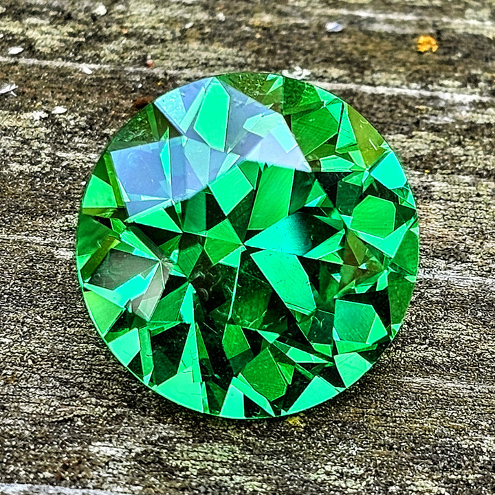 Vivid Green Vanadium YAG, Traditional Round Brilliant Cut, 16.94 Carats