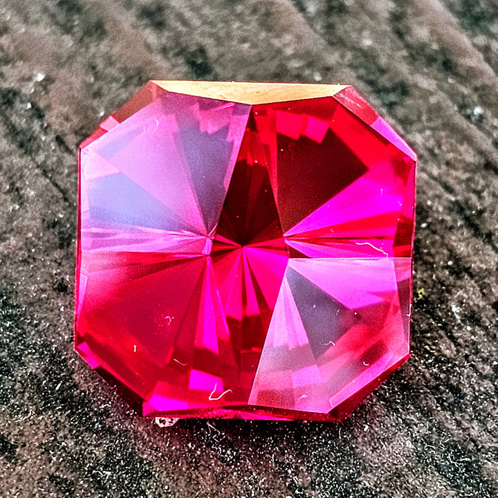 Fire Neon Red Lab Ruby, Tessellation Cut, 11.25 Carats