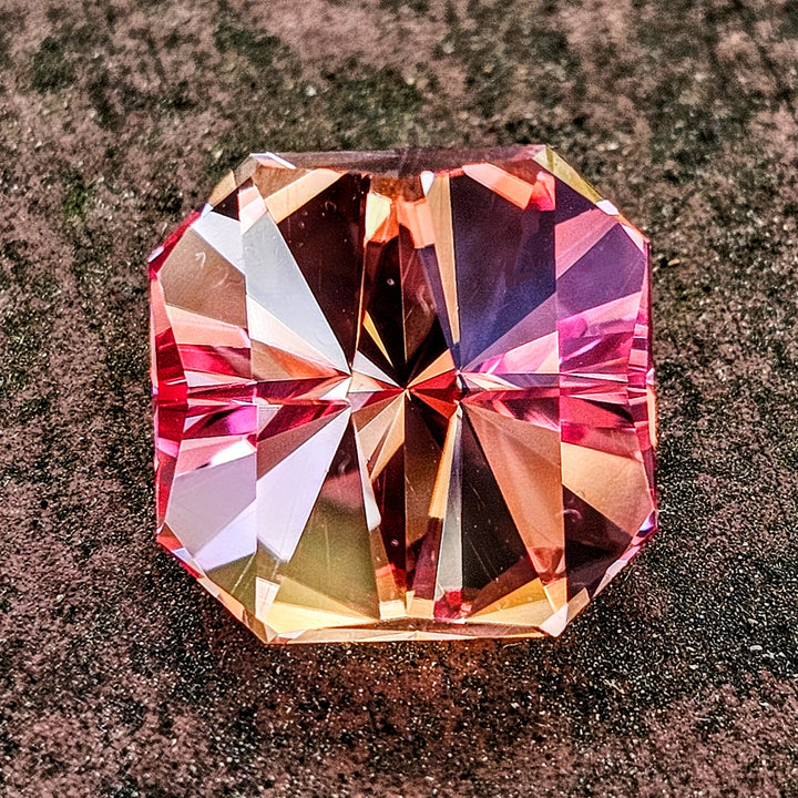 Light Orange Padparadscha Lab Sapphire, Tessellation Cut, 16 Carats