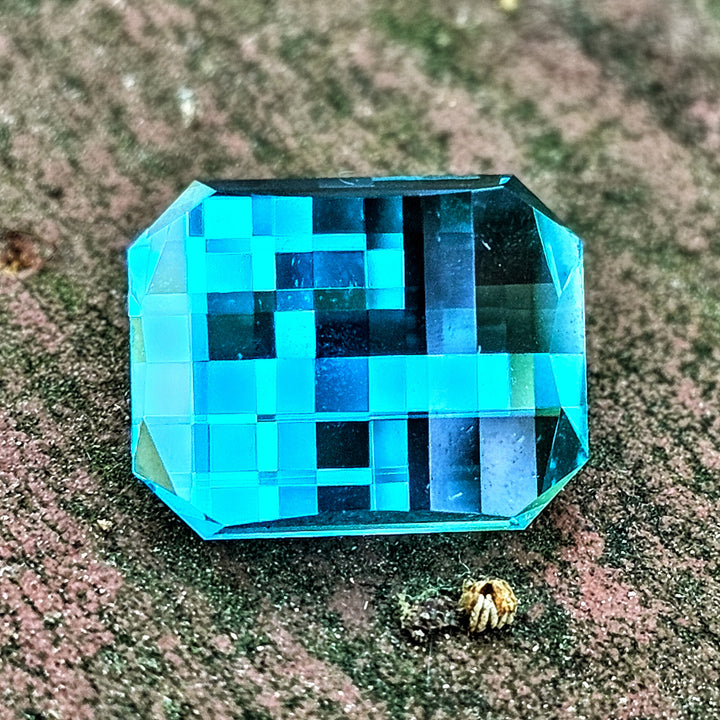 Cobalt Teal Lab Sapphire, Pixel Rectangle Cut, 10.5 Carats