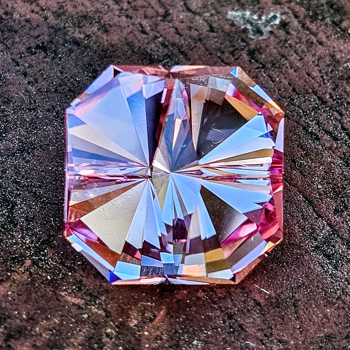 Pinkish Peach Padparadscha Lab Sapphire, Tessellation Cut, 12.17 Carats