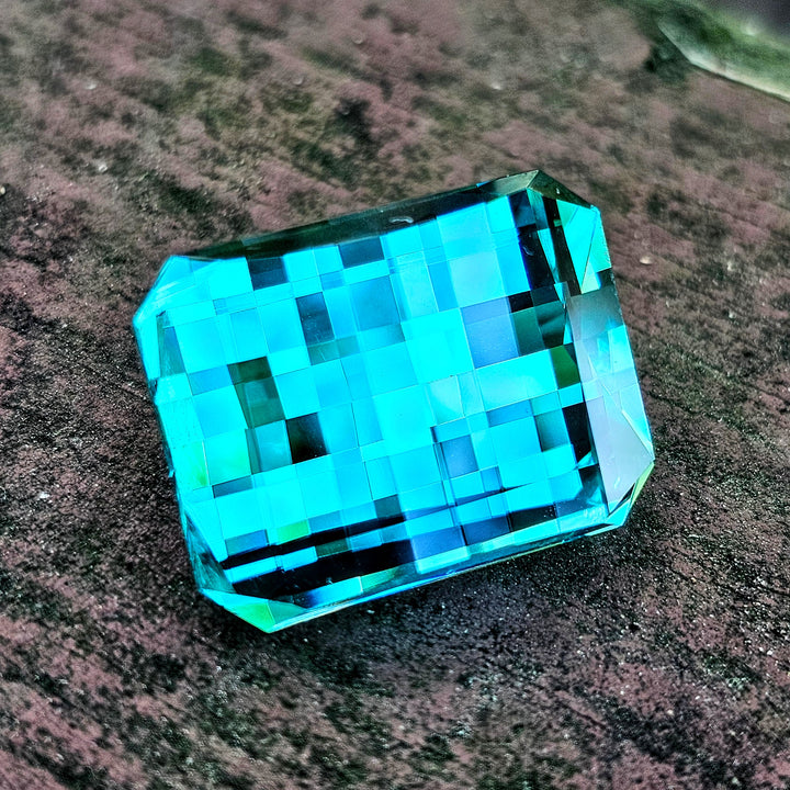 Teal "Paraiba" YAG, Pixel Rectangle Cut, 52.34 Carats