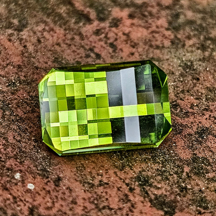 Peridot Green Colored Lab Sapphire, Pixel Rectangle Cut, 5.625 Carats