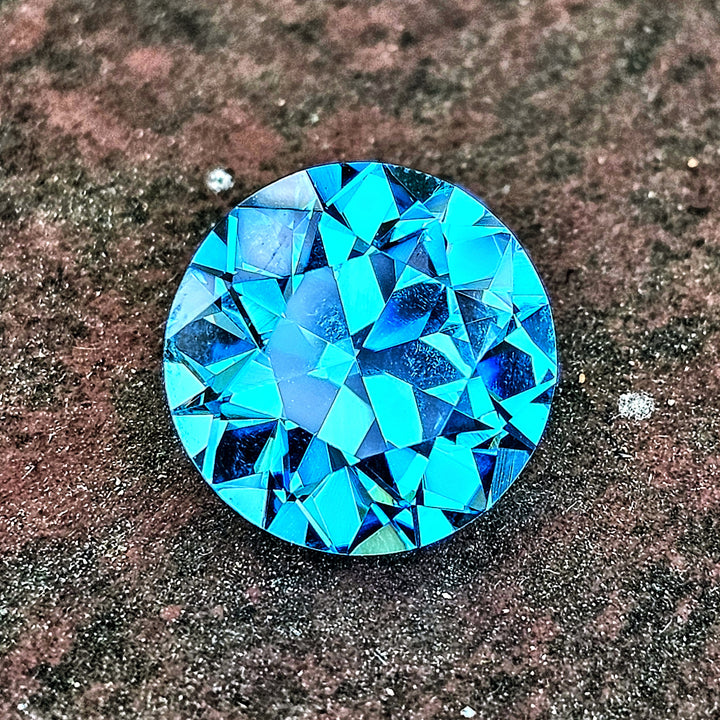 Blue Cobalt YAG, Traditional Round Brilliant Cut, 13.49 Carats