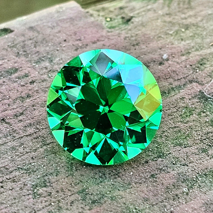 Vivid Green Vanadium YAG, Traditional Round Brilliant Cut, 11.2 Carats