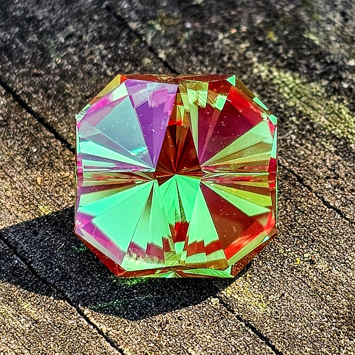 Green and Red Christmas Garnet, Tessellation Cut, 7.26 Carats