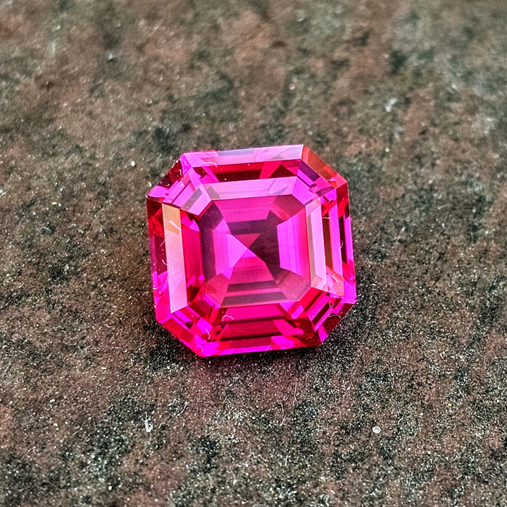 Fire Neon Pink Lab Sapphire, Asscher Cut, 5.59 Carats