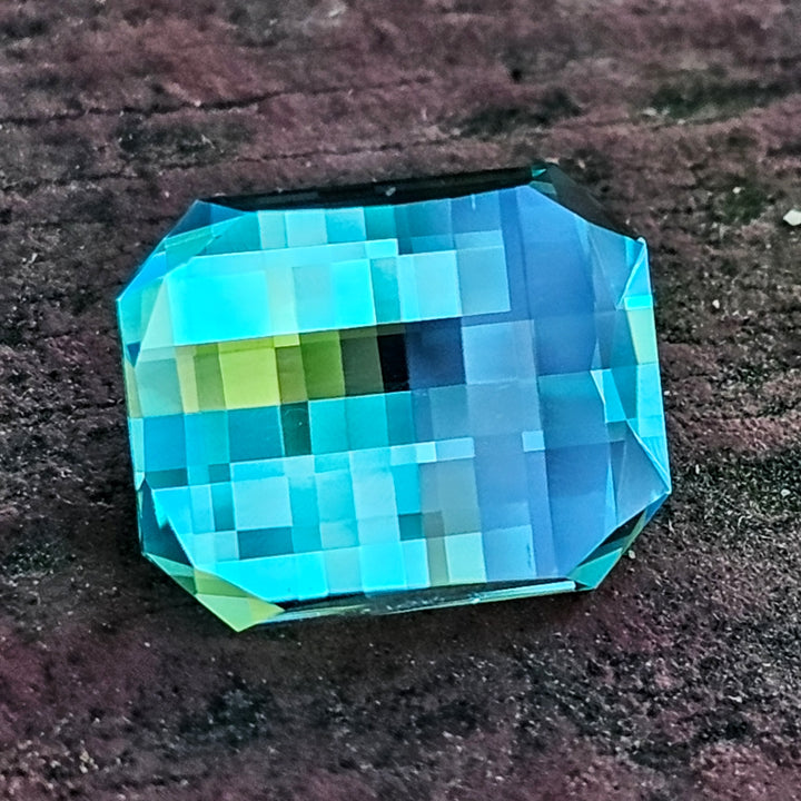 Cobalt Teal Lab Sapphire, Pixel Rectangle Cut, 8.18 Carats