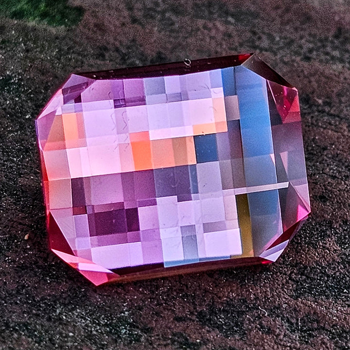 Fire Padparadscha Lab Sapphire, Pixel Rectangle Cut, 11.08 Carats