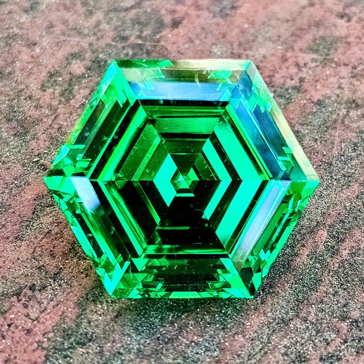 Vivid Green Vanadium YAG, Hexagon Step Cut, 31.56 Carats