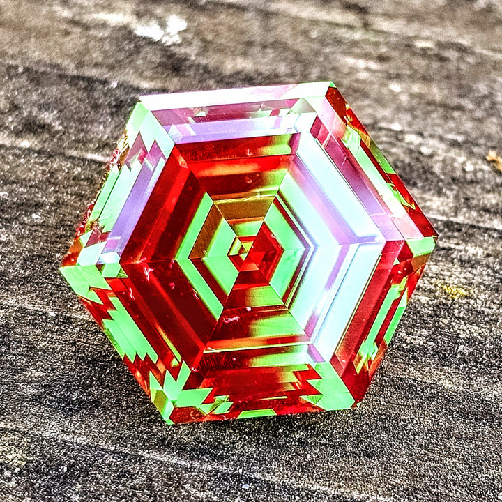 Green and Red Christmas Garnet, Hexagon Step Cut, 33.57 Carats