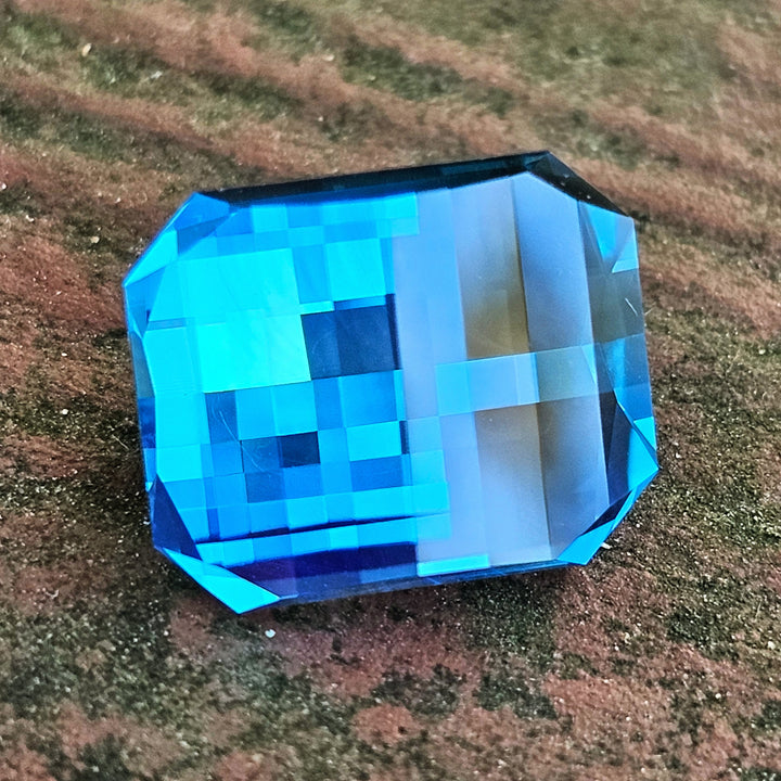 Cerulean Blue Lab Sapphire, Pixel Rectangle Cut, 10.48 Carats