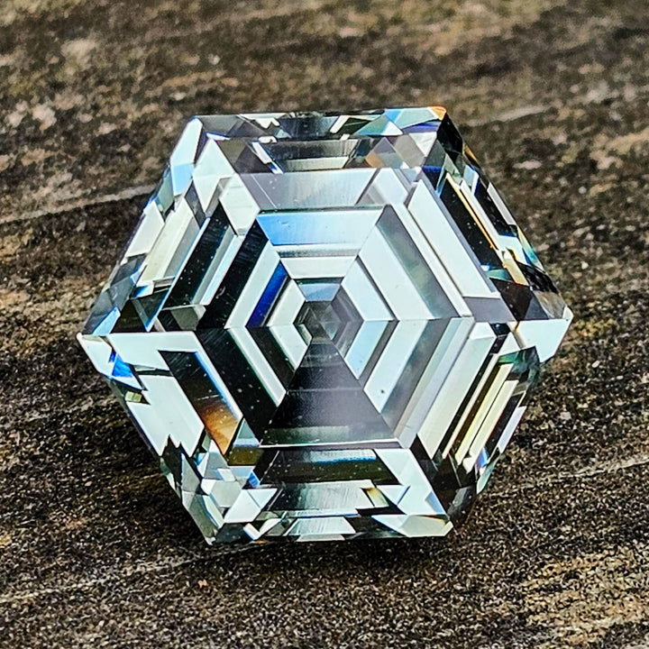 Gray Green Ytterbium YAG, Hexagon Step Cut, 14.79 Carats