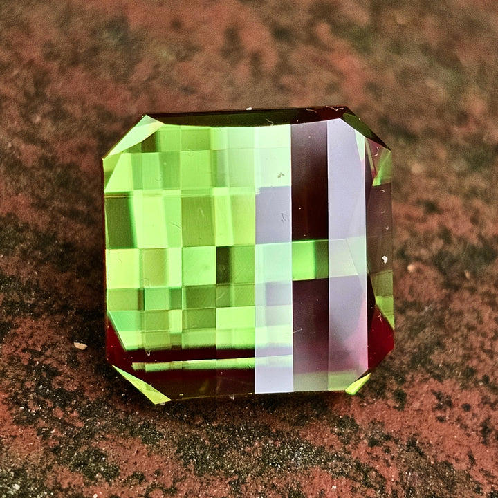 Green and Red Christmas Garnet, Pixel Square Cut, 8.63 Carats