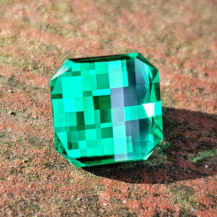 Vivid Green Vanadium YAG, Pixel Square Cut, 11.07 Carats