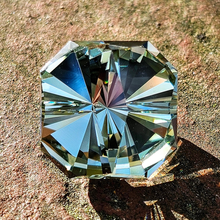 Gray Green Ytterbium YAG, Tessellation Cut, 13.70 Carats