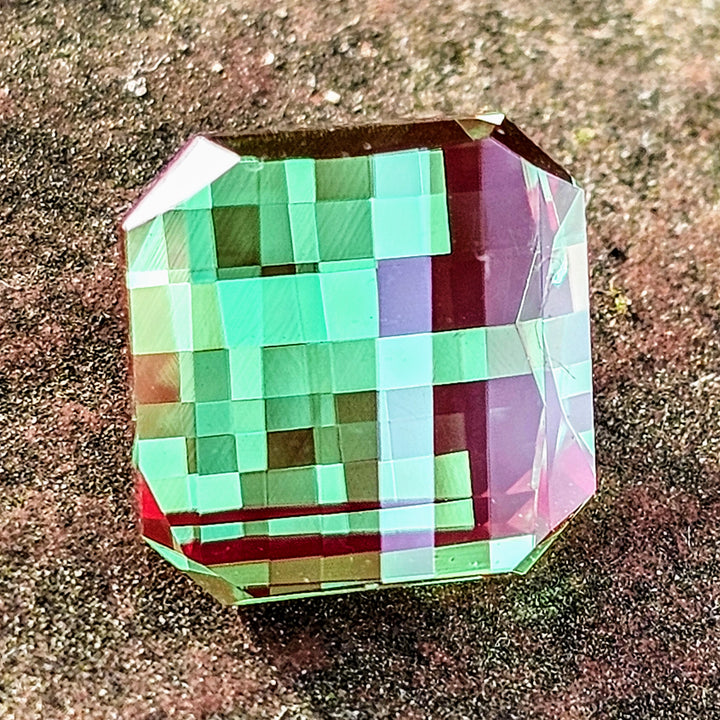 Green and Red Christmas Garnet, Pixel Square Cut, 4.33 Carats