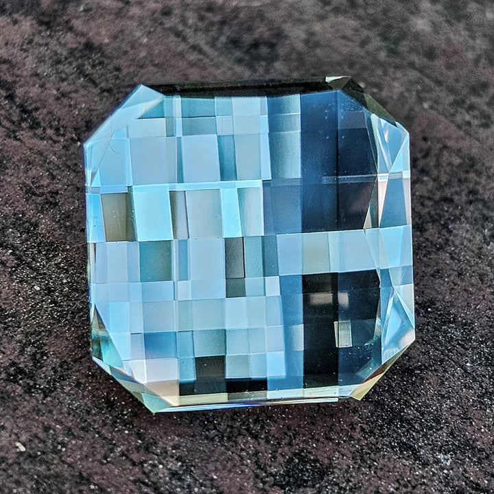 Gray Green Ytterbium YAG, Pixel Square Cut, 14.99 Carats