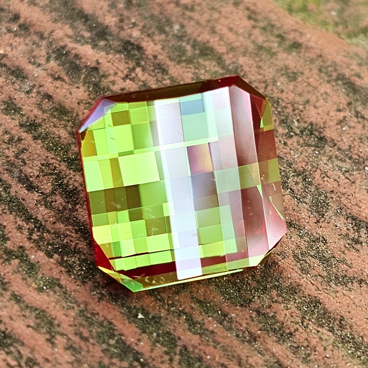 Green and Red Christmas Garnet, Pixel Square Cut, 8.97 Carats