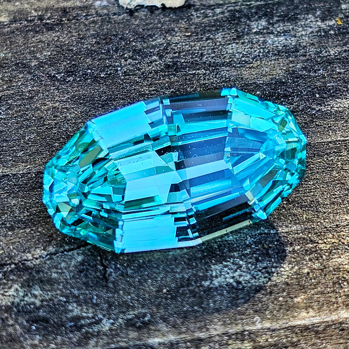 Teal "Paraiba" YAG, Long Step Oval Cut, 9.96 Carats