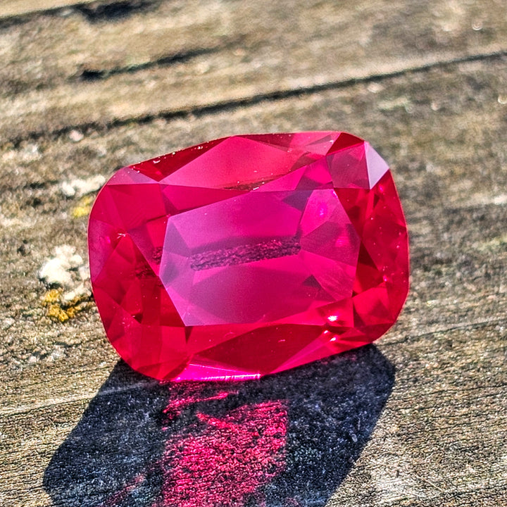 Pigeon Blood Red Lab Ruby, Antique Long Cushion Cut, 9.65 Carats