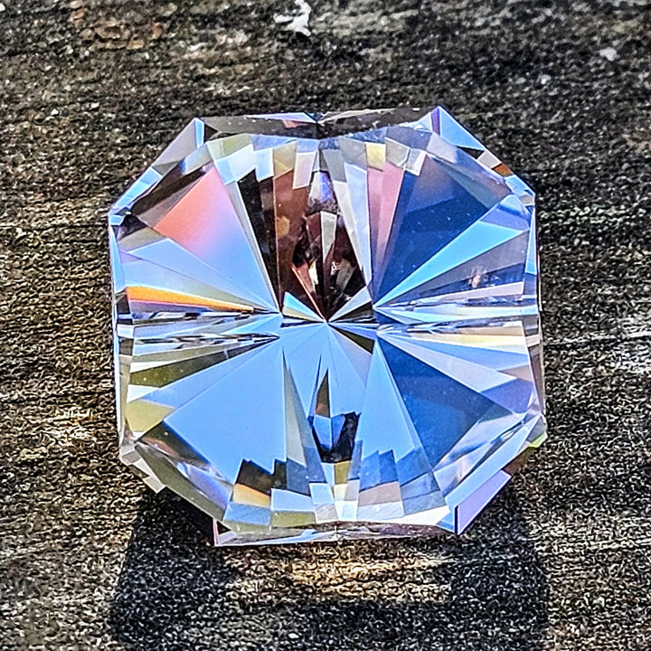 Experimental Grey to Blush Pink Lab Garnet, Tessellation Cut, 13.10 Carats