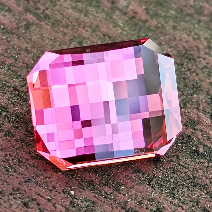 Czochralski Titanium Pink Sapphire, Pixel Rectangle Cut, 8.40 Carats