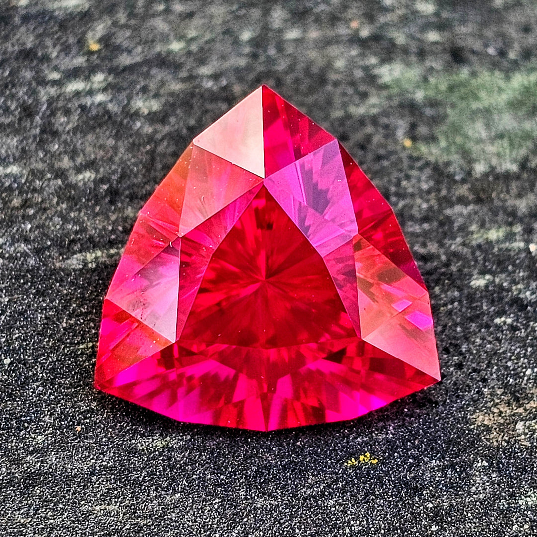 Fire Neon Red Lab Ruby, Trillian Internal Reflections Cut, 10.92 Carats