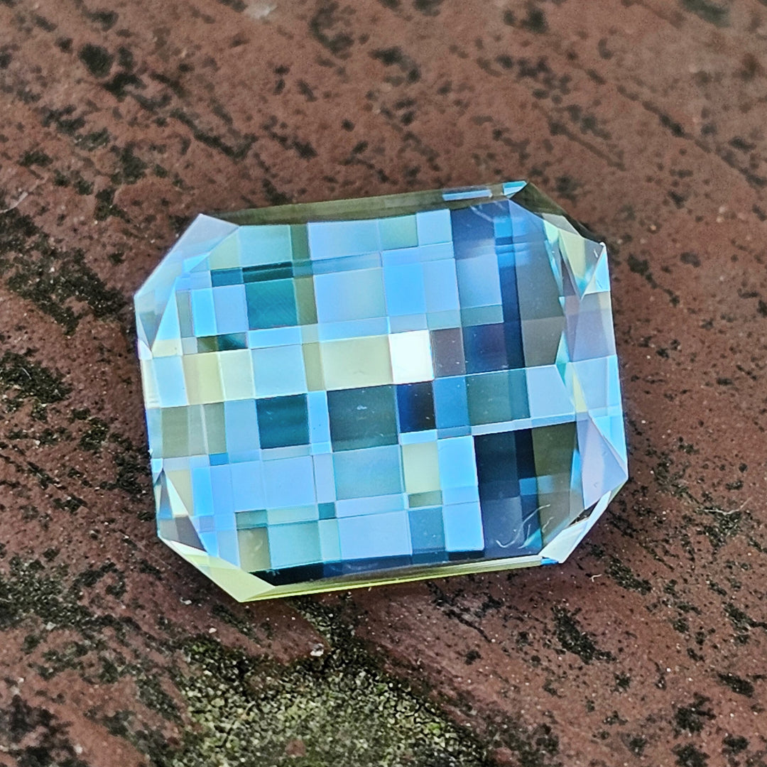Aqua Blue Lab Sapphire, Pixel Rectangle Cut, 8.90 Carats - DJEVA