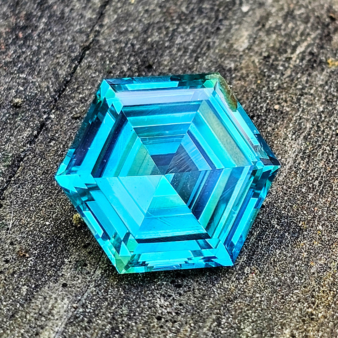 Cobalt Teal Lab Sapphire, Hexagon Step Cut, 8.96 Carats - DJEVA