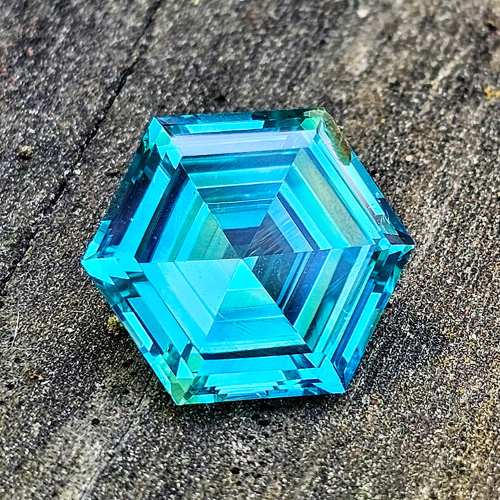 Cobalt Teal Lab Sapphire, Hexagon Step Cut, 8.96 Carats - DJEVA