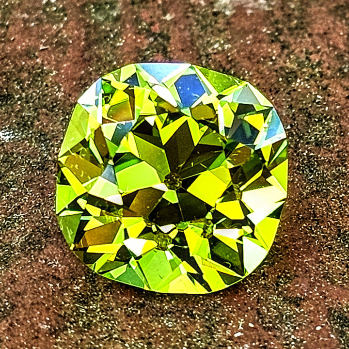 Peridot Green Colored Lab Sapphire, Antique Cushion Cut, 8.8 Carats - DJEVA