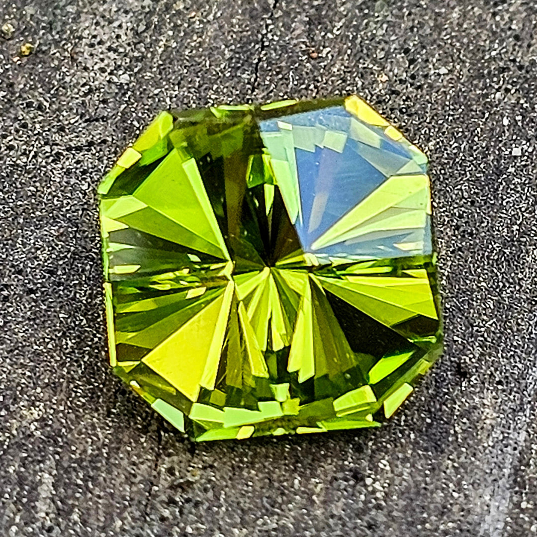 Peridot Green Colored Lab Sapphire, Tessellation Cut, 7.53 Carats - DJEVA