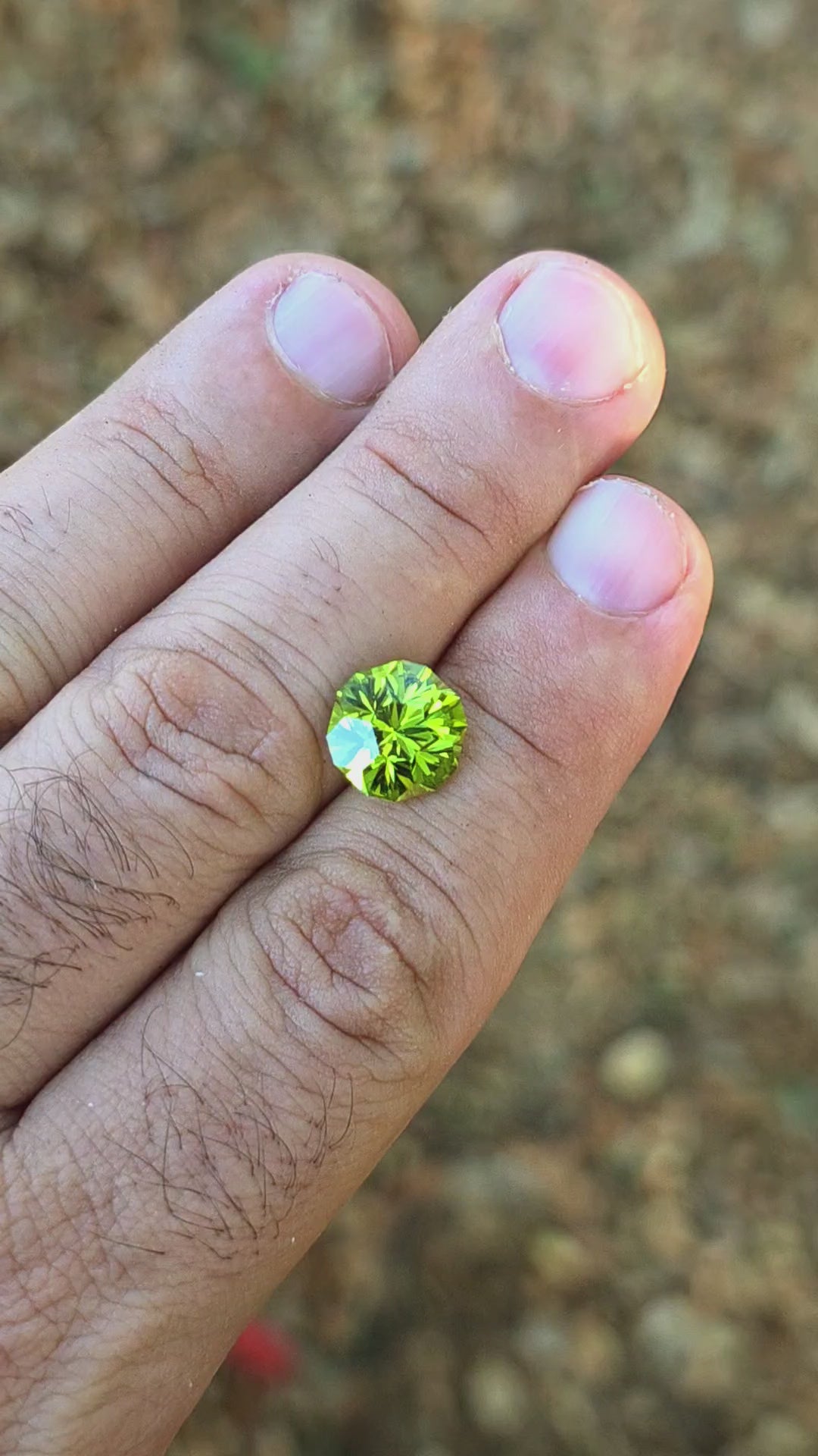 Peridot Green Colored Lab Sapphire, Gnome's Geode Cut, 5.63 Carats