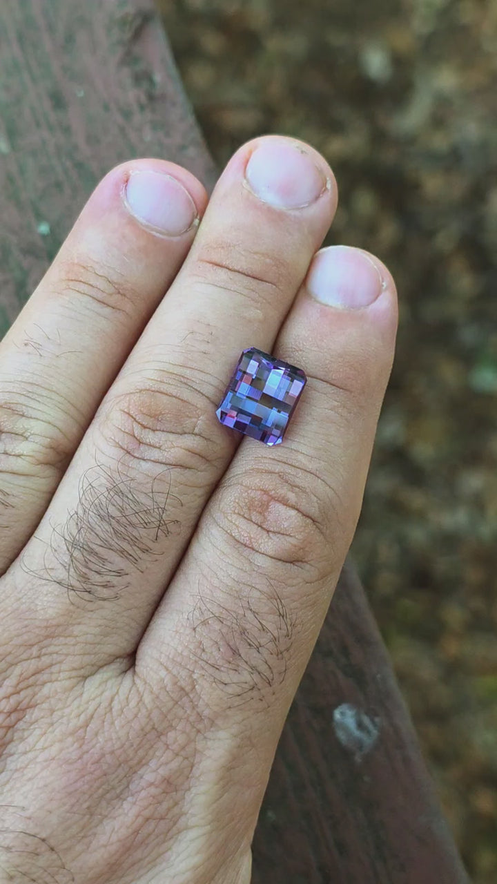 Djeva Color Change Lab Sapphire, Pixel Rectangle Cut, 8.65 Carats