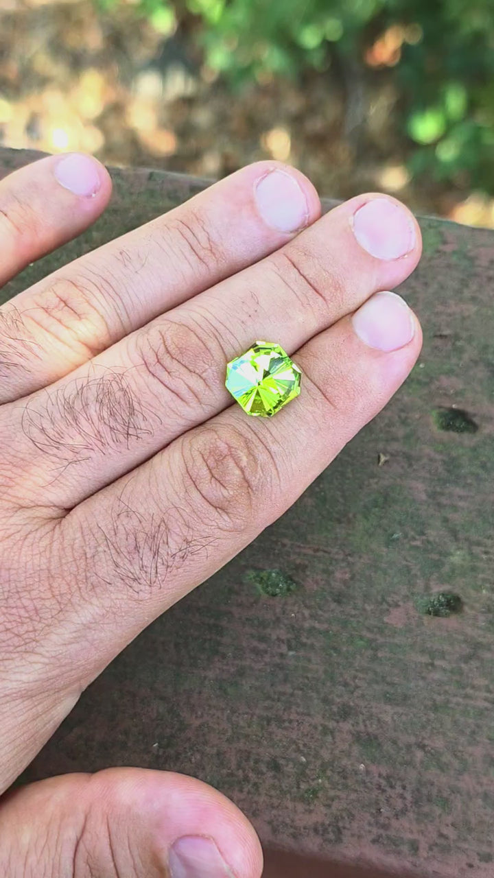 Peridot Green Colored Lab Sapphire, Tessellation Cut, 8.62 Carats