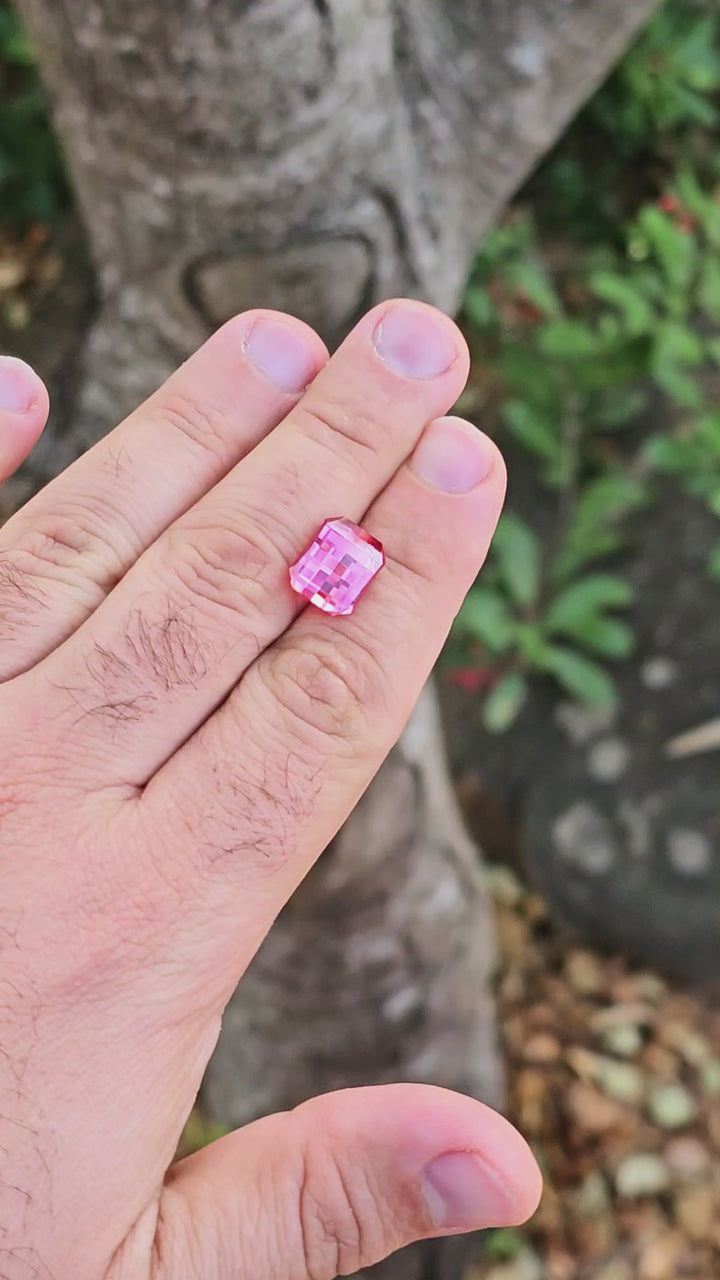 Czochralski Titanium Pink Sapphire, Pixel Rectangle Cut, 8.40 Carats