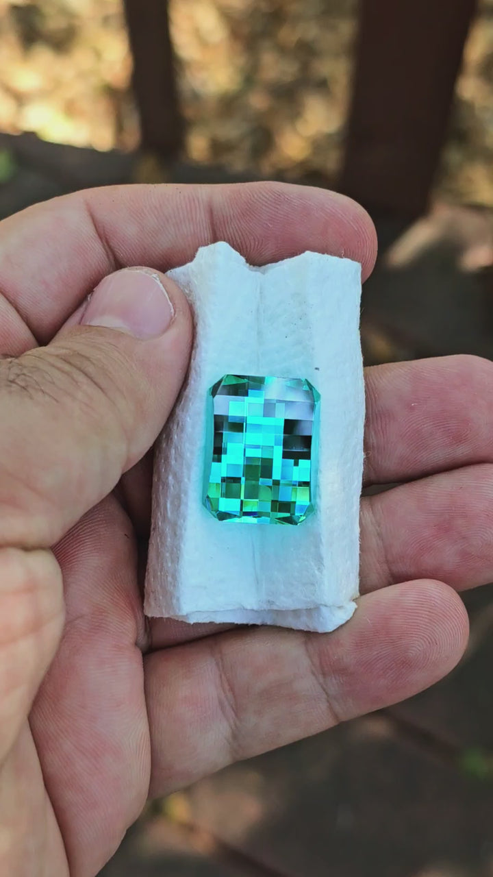 Teal "Paraiba" YAG, Pixel Rectangle Cut, 52.34 Carats