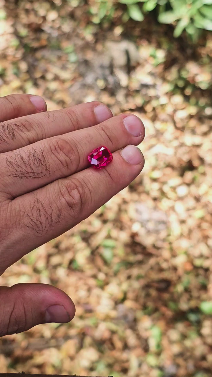 Fire Neon Pink Lab Sapphire, Antique Long Cushion Cut, 6.95 Carats