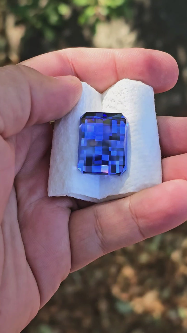 Blue Czochralski Lab Sapphire, Pixel Rectangle Cut, 56.70 Carats