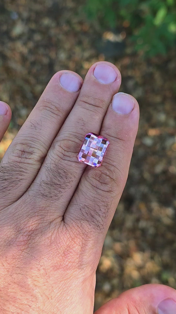 Light Pink Padparadscha Lab Sapphire, Pixel Rectangle Cut, 15.70 Carats