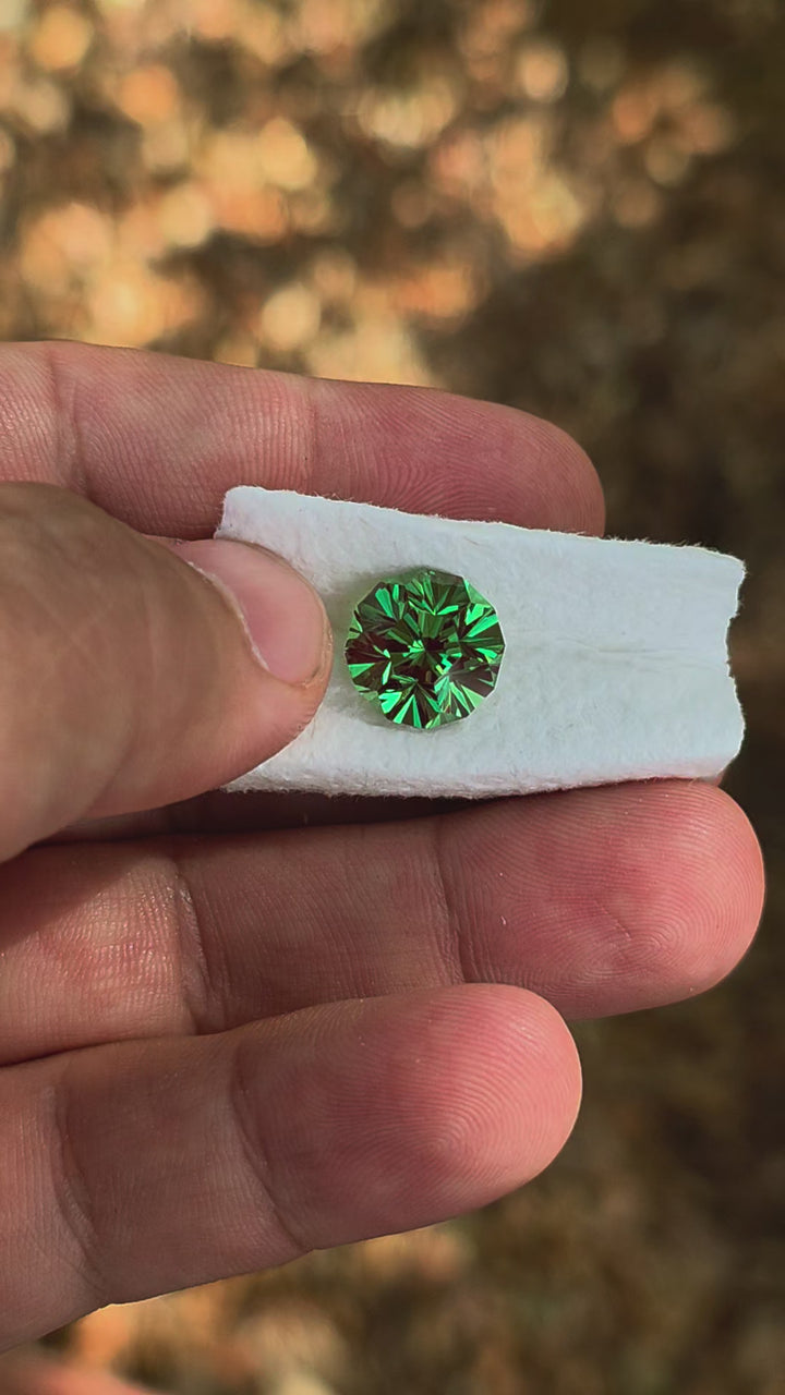 Czochralski Green and Red Christmas Garnet, Gnome's Geode Cut, 8.92 Carats