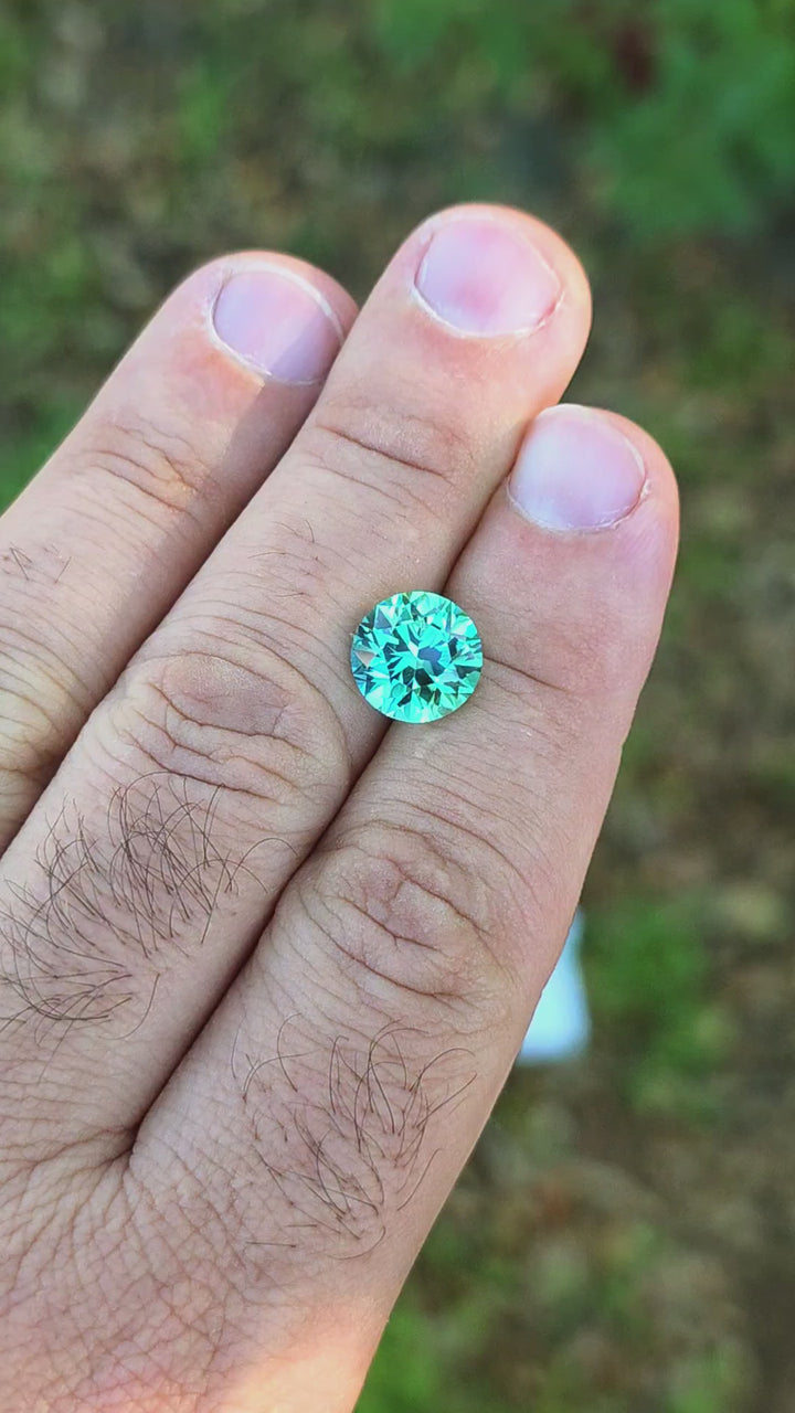 Bright Cobalt Teal Lab Sapphire, Modern Round Brilliant Cut, 5.27 Carats