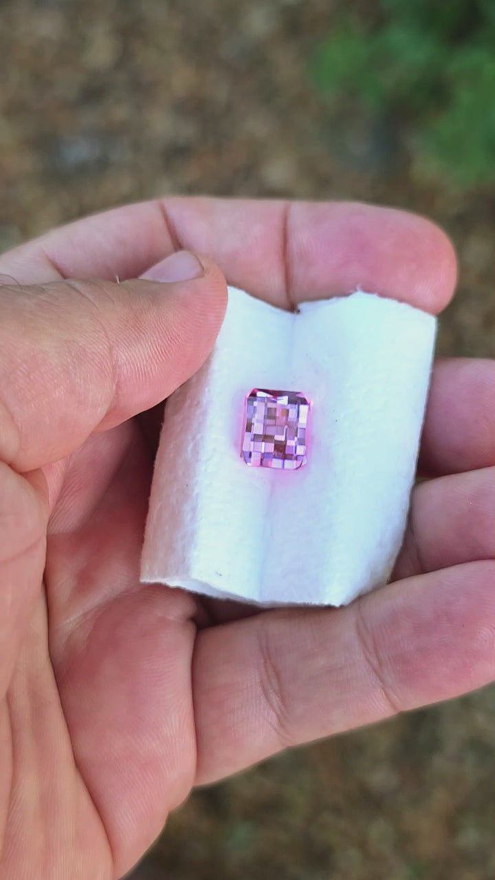 Light Pink-Orange Padparadscha Lab Sapphire, Pixel Rectangle Cut, 6.85 Carats