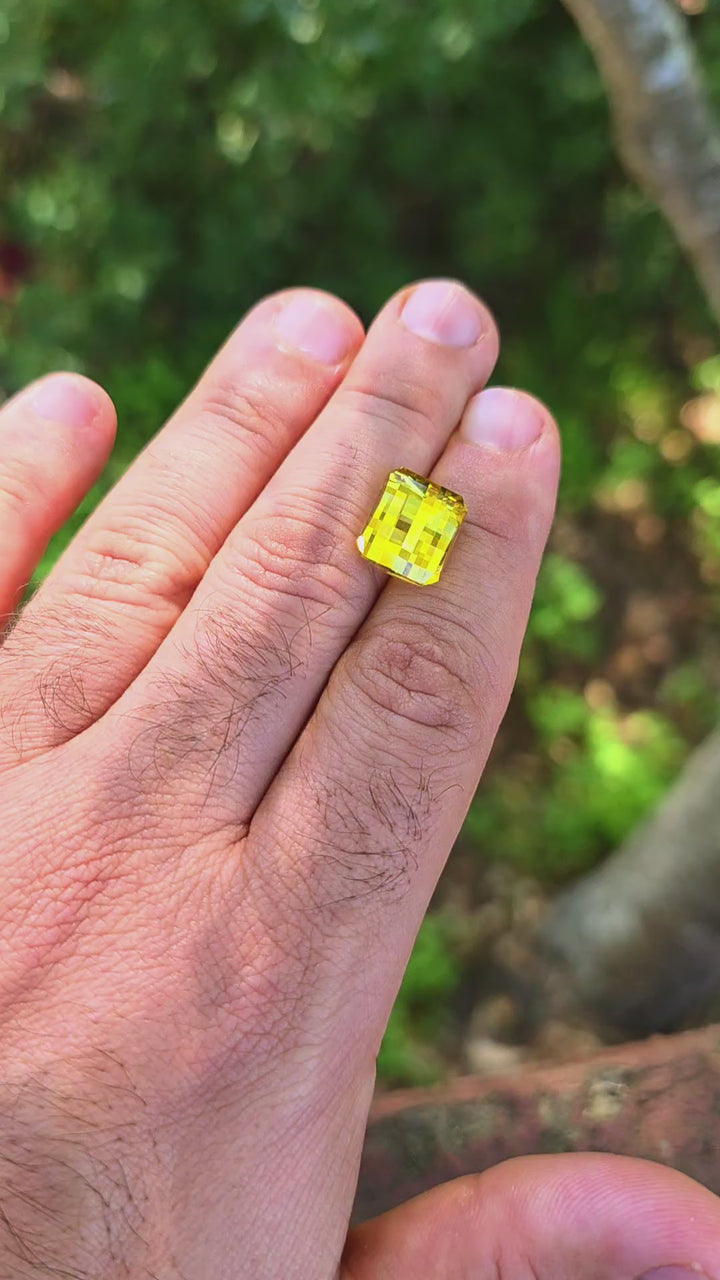Yellow Czochralski Lab Sapphire, Pixel Rectangle Cut, 11.37 Carats