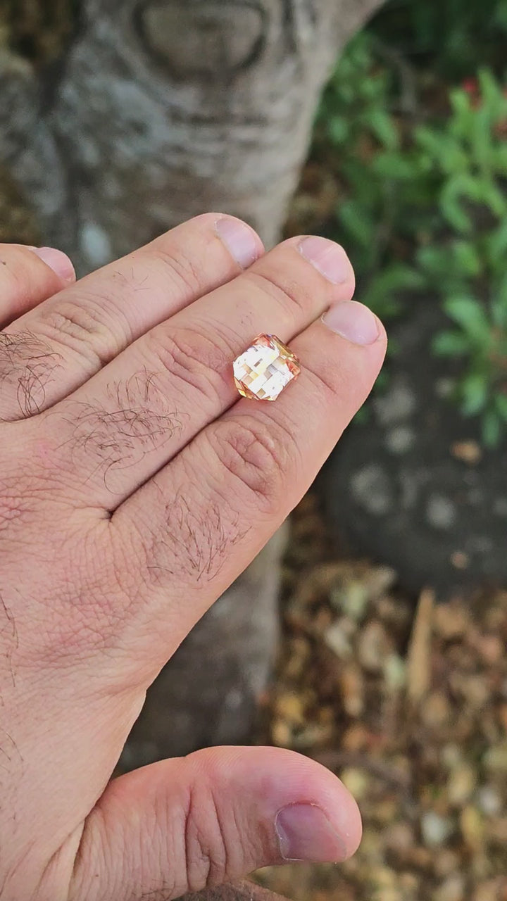 Peachy 🍑 "Morganite" Colored Lab Sapphire, Pixel Rectangle Cut, 9.58 Carats